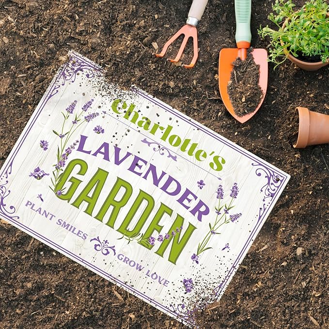 Custom Lavender Garden Sign, Personalized Name for Flower Garden, and Backyard Décor Sign, 12x18 Inches, Rust Free .063 Aluminum, Fade Resistant, Made in USA by Sigo Signs
