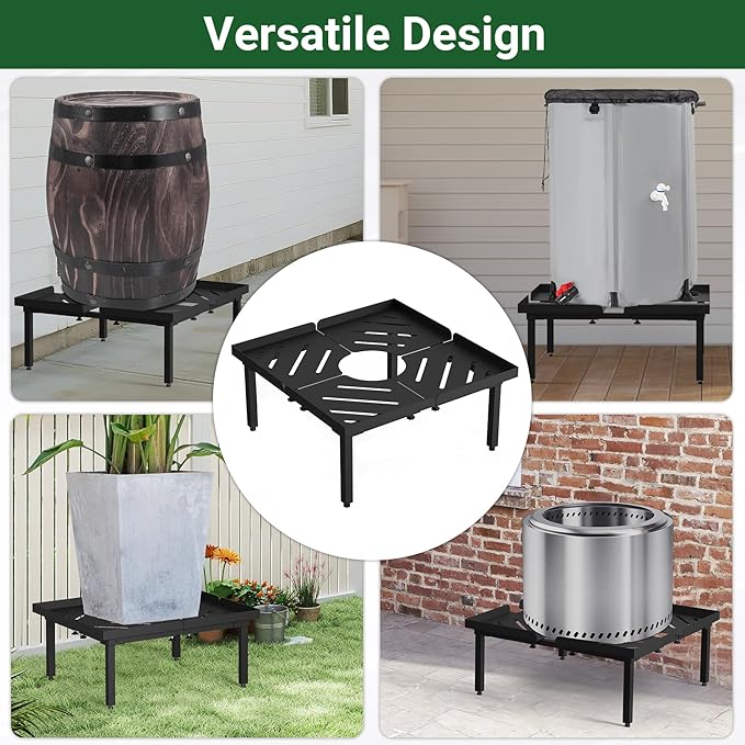 45-100 Gallon Rain Barrel Stand, Length & Width Adjustable Rain Collection Barrel Stand, Heavy-duty Steel Stand for Plastic Outdoor Rain Barrel