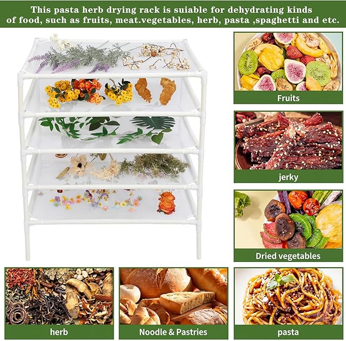 5 Layer Herb Drying Rack Drying Net Dryer Stand 23.6 x 23.6 Inch Herb Dryer Storage Rack for Fresh Herbs Flowers Tea Fruits Vegetables Plant Pasta Dry Laundry Clothes Specimens