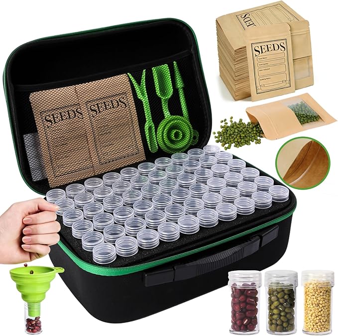 120 Slots Seed Storage Organizer Box, with 20 Seed Envelopes and Small Tool, Sturdy Seeds Saving Seed Bank Container Kit (Seeds not Included)