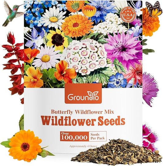 All Perennial Wildflower Seeds Bulk, 1/4 lb, 100,000+ Seeds, 26 Variety Mix with Milkweek, California Blue Bell, Attracts Pollinators, Plant in Spring or Fall, Zones 3, 4, 5, 6, 7, 8, 9, 10