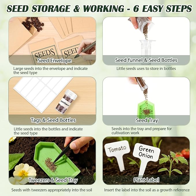 Bamboo Seed Storage Box, Large Garden Seed Organizer with Lid & Safety Lock & Handles, Seed Box Storage Organizer Includes Seed Envelopes and Labels etc, Great Gifts Gardening Kit (Wood)
