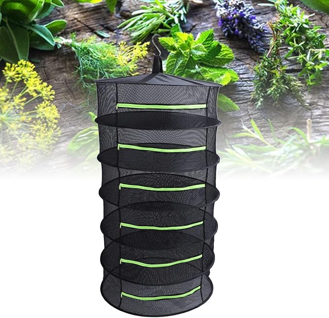 Herb Drying Rack, Opening Design, Fluorescent Green Zipper Cover, Multifunctional Wateright Hanging Mesh, Herb Dry Net for Garden (6 Layers)