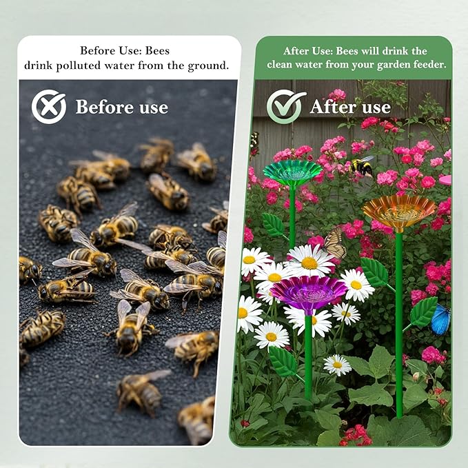 Bee Watering Station, 4 Pack Bee Baths for Garden Metal Bee Feeder with Colorful Flower Design, Butterfly Water Feeder Bowl for Outdoor Garden Yard Decor