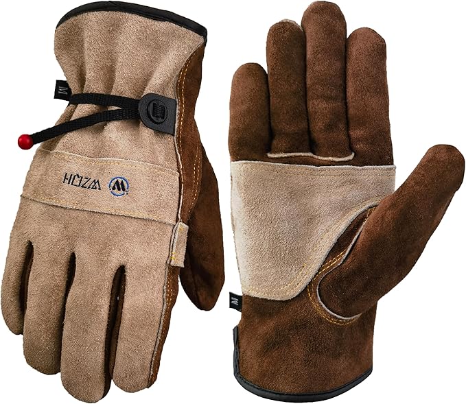 Leather Work Gloves for Men or Women. Medium Glove for Gardening, Tig/Mig Welding, Construction, Chainsaw, Farm, Ranch, etc. Cowhide, Cotton Lined, Utility, Firm Grip, Durable. Coffee-grey M