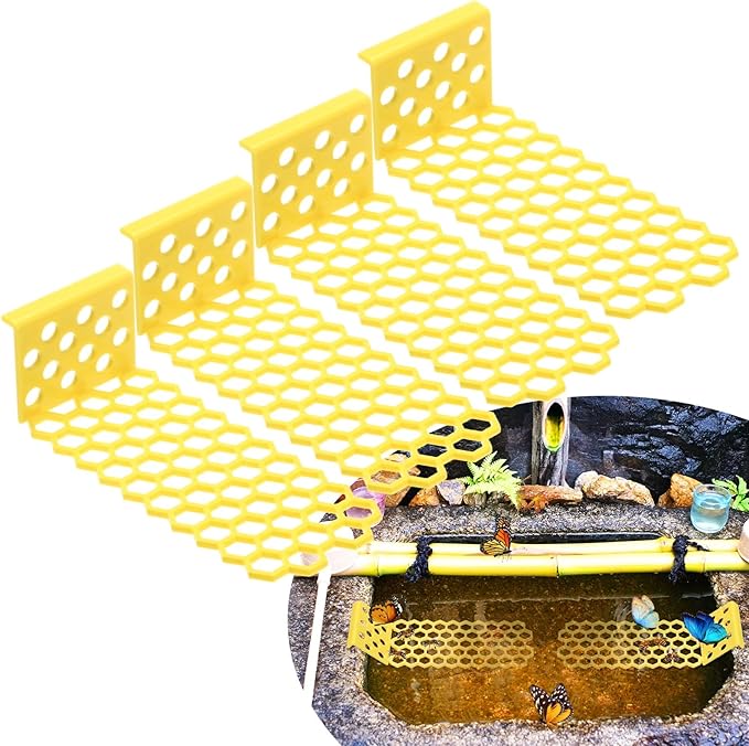 4-Pack Floating Bee Island, 18x6cm/7.09x2.36 Inch Plastic Floating Bee Watering Station for Feeding/Butterfly Bath/Outdoor Garden Decor [Yellow]