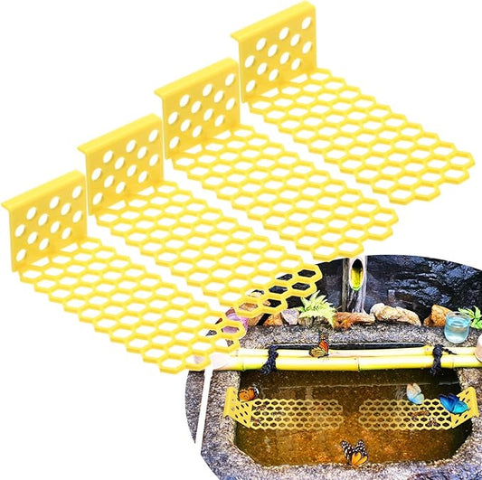 4-Pack Floating Bee Island, 18x6cm/7.09x2.36 Inch Plastic Floating Bee Watering Station for Feeding/Butterfly Bath/Outdoor Garden Decor [Yellow]