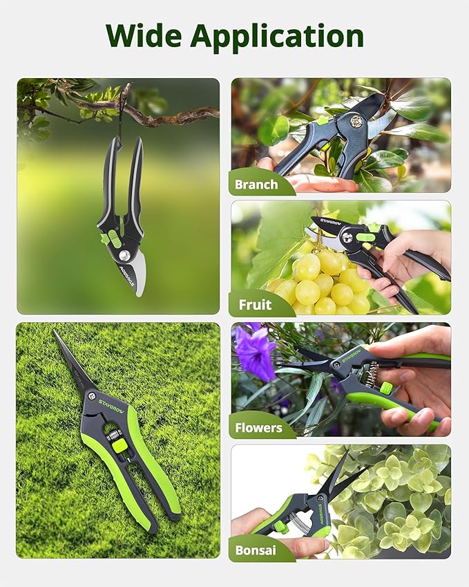 Gardening Scissors, Sharp Plant Trimming Scissors for Precise Cuts, Stainless Steel Pruning Shears Bonsai Clippers, 8.5" Bypass Garden Shears & 6.5" Straight Trimming Scissors 2 Pack
