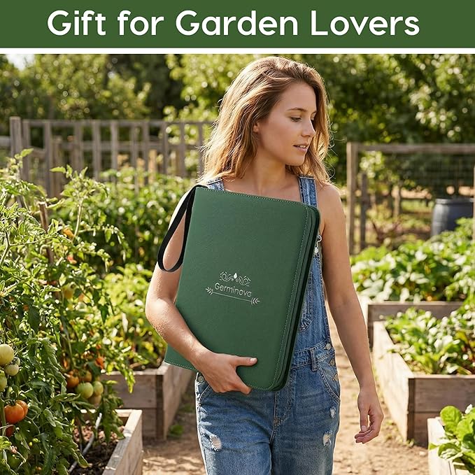 Seed Storage Binder with Handle,120 Pockets Seed Packet Organizer, A4 Size Gardener Notebook with Zipper Closure, 30 Clear Pages for 4x6 Photo/Seed Packets, Garden Seed Keeper (Upgraded Version)