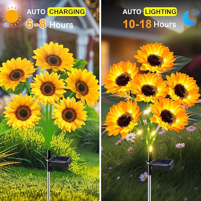 Sunflower Solar Lights Outdoor Decor, 4 Pack Solar Garden Decor 24 Waterproof Solar Sunflower Outdoor Lights for Garden Patio,Flower Bed, Pathway, Gift for Women, Mom, Grandma