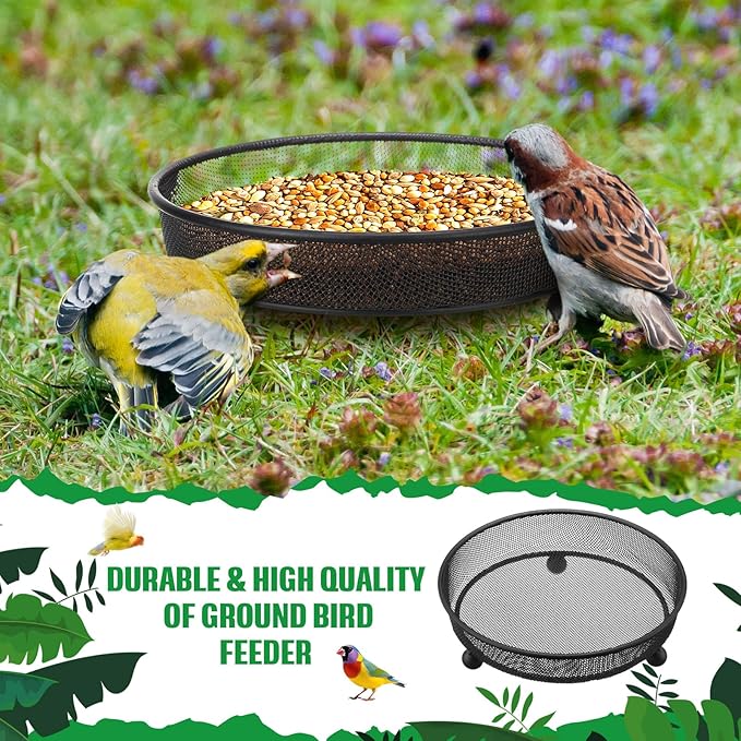 Nuogo 4 Pcs Ground Bird Feeder Tray 7 Inches Platform Bird Feeder for Outside Metal Squirrel Feeders Rust Resistant Mesh Seed Tray Garden Yard Decoration for Outdoor Wild Dove(Round)
