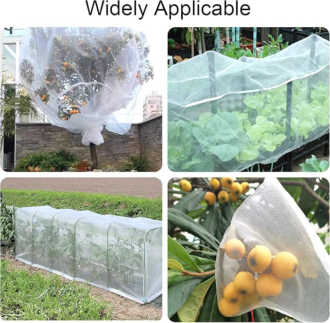Unves 8x10ft Garden Netting, White Mosquito Net Insect Mesh Bird Netting Barrier Screen, Plant Net Row Cover for Vegetables, Garden Bed Cover Protect Fruit Tree Flowers Crops Grow