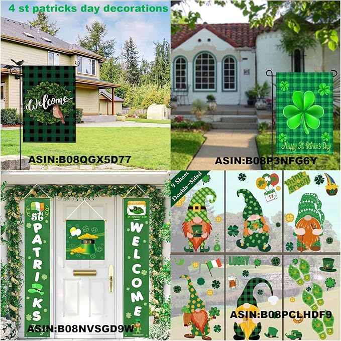 WENWELL Happy St Patricks Day House Garden Flags,Shamrock Buffalo Check Plaid Rustic Burlap Yard Sign Decorations,Spring Banners for Outdoor 12 x 18 Inch Double Sided (Green)