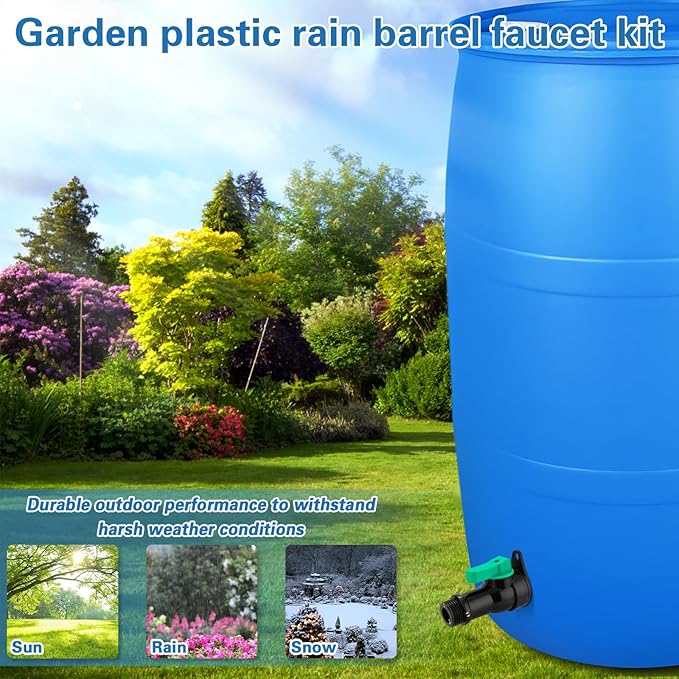 Rain Barrel Spigot Kit with High Flow Valve No Inside Access Needed,External Installation,Straight Head 3/4" NPT to 3/4" GHT Faucet for Plastic WaterTanks,Buckets,Rainwater Drums & Downspout Collector