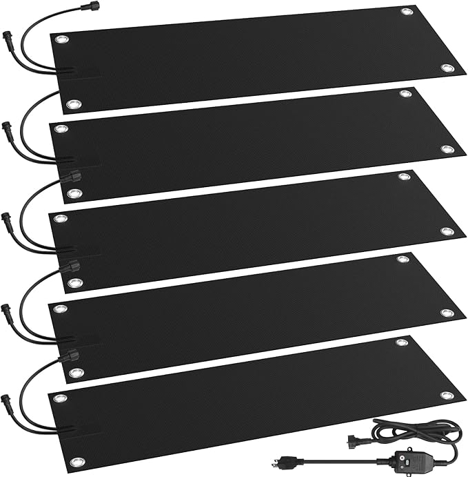 5 Pcs Heated Snow Melting Mats,10 x 30 in No-Slip Rubber Heated Outdoor Mats,Snow and Ice Melting Mats for Winter Outdoor Stairs,Steps,Doorways,Walkways,Driveway,2 in/h Melting Speed