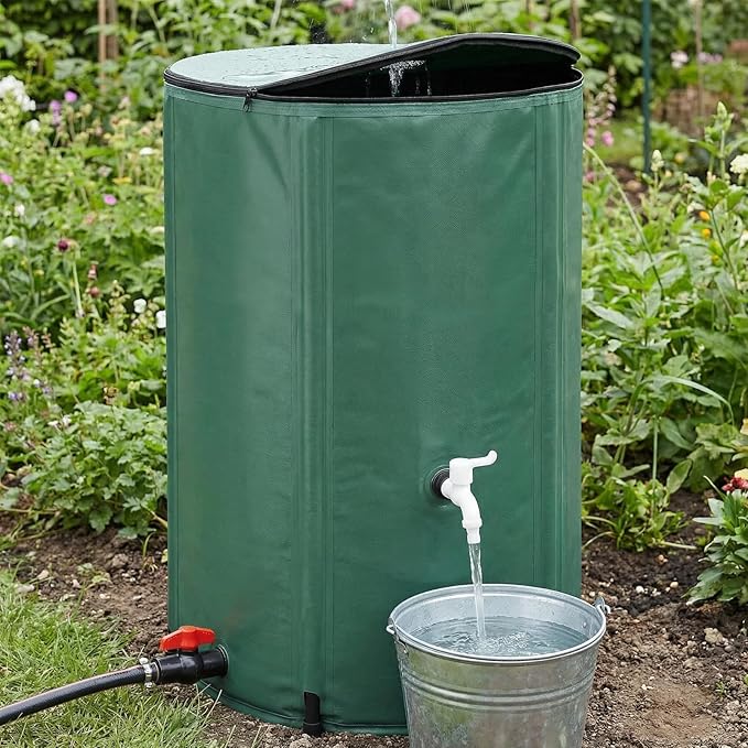 100 Gallon/380L Collapsible Rain Barrel, Foldable PVC Rain Barrels with Spigots, Top Mesh Overflow Valve, Suitable for Collect Rainwater from Gutter for Garden Lawn, Cleaning Floors