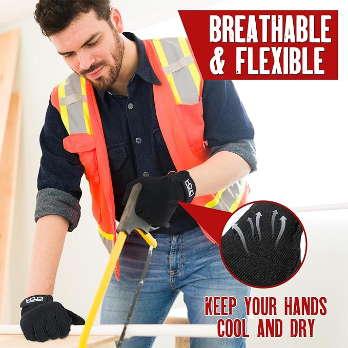 HANDLANDY Work Gloves for Men & Women, Utility Mechanic Working Gloves Touch Screen, Flexible Gardening Gloves for Yard