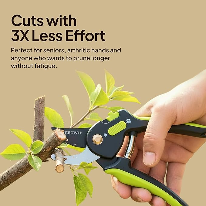 Lime Bypass Pruning Shears & Clippers - Cuts 3x Easier, Ideal for Seniors