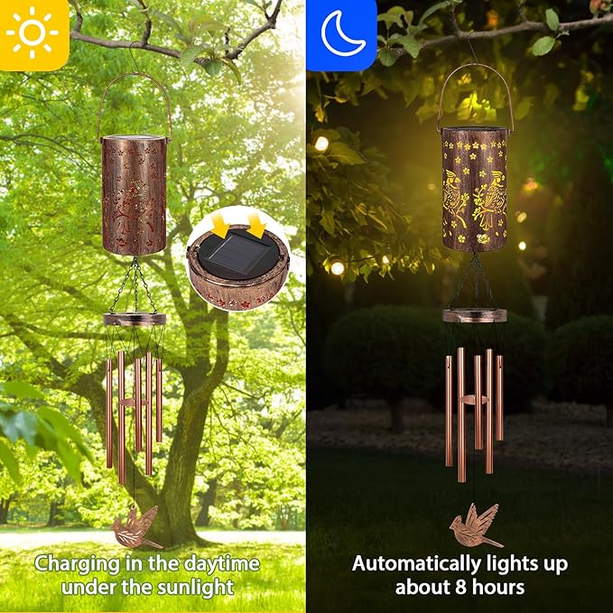 YHmall Cardinal Wind Chimes for Outside, Solar Hanging Lights Windchimes Outdoor Cardinal Gifts for Women, Mom, Memorial Wind Chimes Garden Decor as Gifts for Women