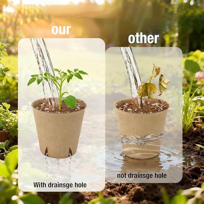 40 Pack Biodegradable Peat Pots with Drainage Holes – 3.15 Inch Organic Seed Starter Pots for Seedlings – Garden Germination Nursery Pots for Vegetables, Herbs & Flowers