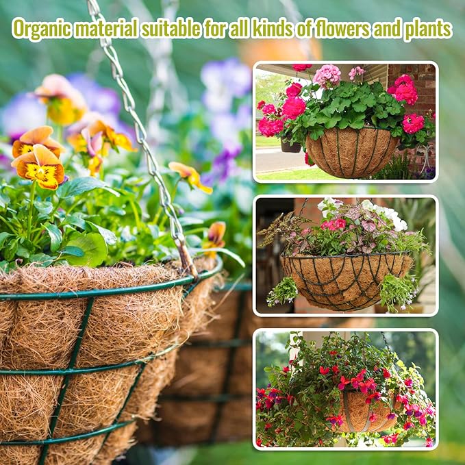 Legigo 3 Pack 12 Inch Hanging Basket Coco Liners Replacement, 100% Natural Round Coconut Coco Fiber Planter Basket Liners for Hanging Basket Flowers/Vegetables