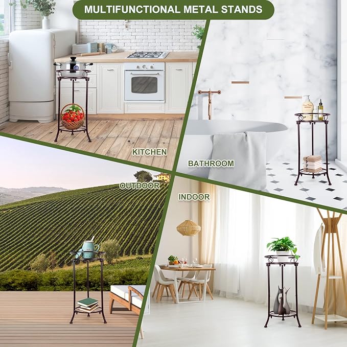 2 Pack Metal Plant Stand Indoor Outdoor,2 Tiers 20.3inch Tall Plant Stands,Iron Corner Flower Pot Holder, Plant Rack, Display Shelf for Home Garden Office-Brown