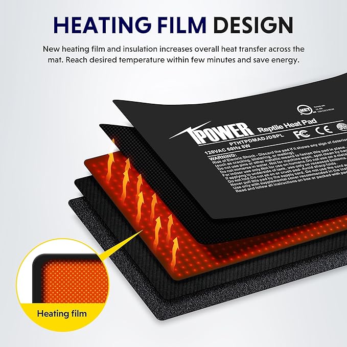 iPower 6 by 8 Inch 8W Reptile Heating Pad with Adjustable Thermostat, Under Tank Warmer Terrarium Heat Mat for Turtles/Snakes/Lizards/Frogs, 2 Pack