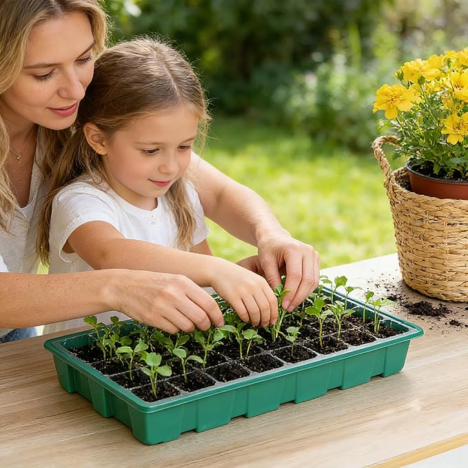 Seed Starter Tray Kit, 5-Pack with Humidity Domes & Base - 200 Cells Total (40 per Tray), Durable Mini Propagator Greenhouse for Optimal Seed Germination, Indoor Gardening, Plant Growing