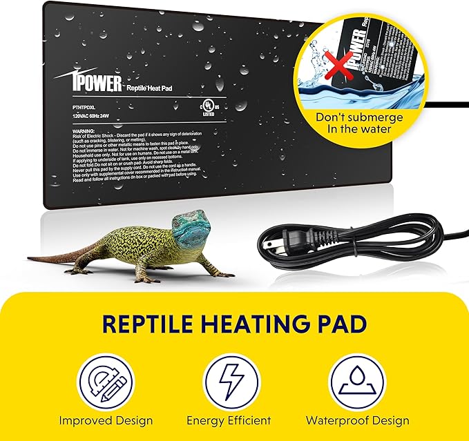 iPower 8" by 18" Reptile Heating Pad, Used in Conjunction with Aquarium Heater, Suitable for Spiders, Snakes, Hermit Crabs, and Turtles