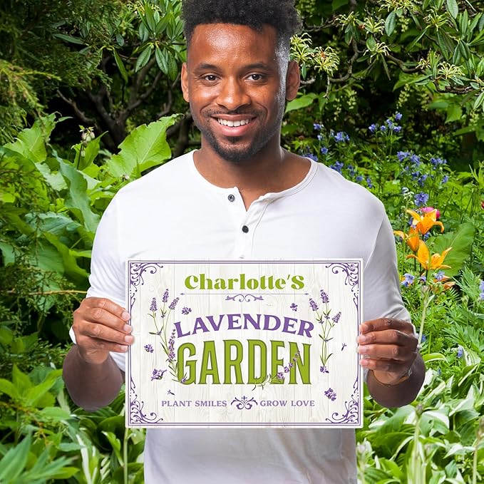 Custom Lavender Garden Sign, Personalized Name for Flower Garden, and Backyard Décor Sign, 10x14 Inches, Rust Free .040 Aluminum, Fade Resistant, Made in USA by Sigo Signs