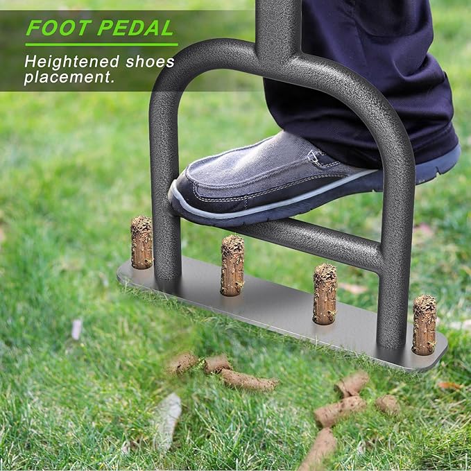 Dolibest Lawn Coring Aerator, 4 Stainless Steel Corer Plug Aerator Tool with Soft Rubber Grip, Manual Grass Aerating Tool, Garden Tool & Cleaning Hand Tool for Loosening Soil and Improving Lawn Health