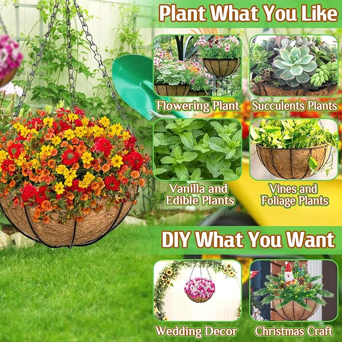 ZeeDix 3 Pack 14 Inch Hanging Baskets for Plants Outdoor Indoor, Metal Hanging Planters Flower Pots with Coco Liners Replacement, Decor Garden Flowers Vegetables Plants