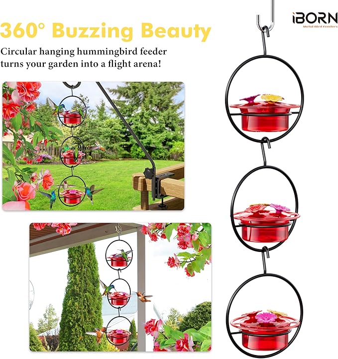 iBorn Circular Hanging Hummingbird feeders for Outdoors 3PCS 3OZ Mini Hummingbird Feeder Humming Bird Feeder, Silicone Feeding Ports, Bee-Proof, 2025 New