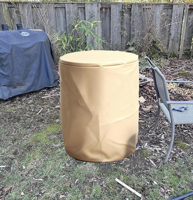 55 Gallon Drum Cover 25x37in Waterproof Storage Barrel Universal Rain Barrels Cover UV Full Protection for Patio Lawn Garden Rain Barrels Accessories (Beige)