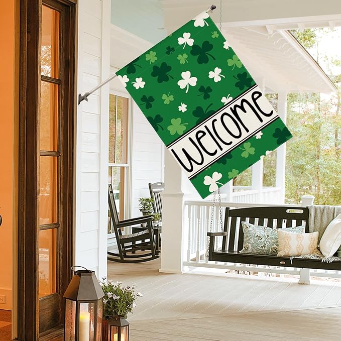 AVOIN colorlife St Patricks Day House Flag 28x40 Inch Double Sided Outside, Shamrocks Clovers Welcome Yard Outdoor Flag