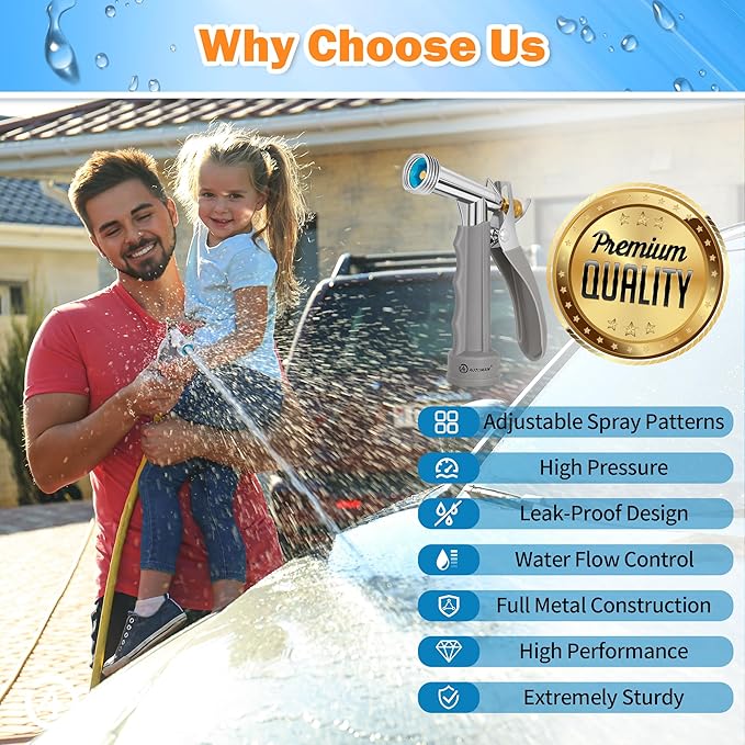 AUTOMAN Full Size Garden Hose Nozzle 2 Pack, High Pressure Pistol Grip Water Nozzle Sprayer with Threaded Front, Adjustable Spray Water Flow for Washing Car, Cleaning Ground, Watering Plants