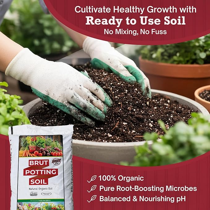 Brut Farms Organic Starter Pack Trio – All-Natural Potting Soil, Nutrient-Rich Worm Castings & Additive-Free Cow Manure Compost – Safe for Indoor and Outdoor Plants - Gardening for Beginner