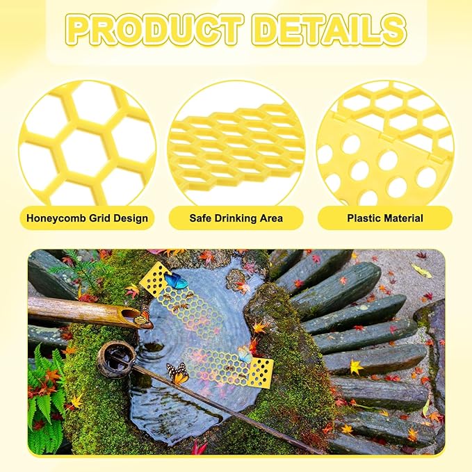 4-Pack Floating Bee Island, 18x6cm/7.09x2.36 Inch Plastic Floating Bee Watering Station for Feeding/Butterfly Bath/Outdoor Garden Decor [Yellow]