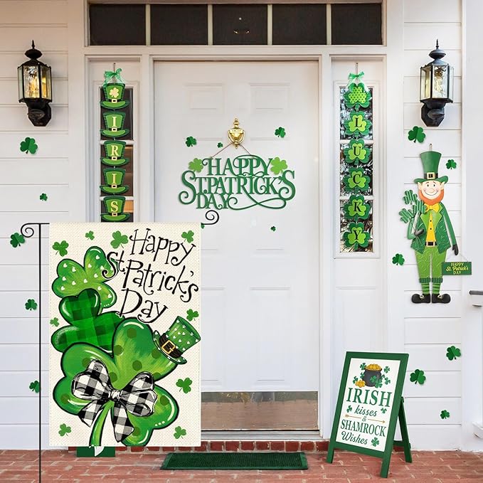 AVOIN colorlife Happy St Patricks Day Garden Flag 12x18 Inch Double Sided Outside, Lucky Shamrocks Clovers Holiday Yard Outdoor Flag