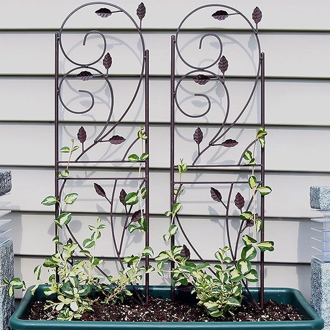 Sunnydaze 32-Inch Rustic Plant Design Outdoor Garden Trellis - Metal Wire Plant Support Trellis for Climbing Plants - Brown - Set of 2