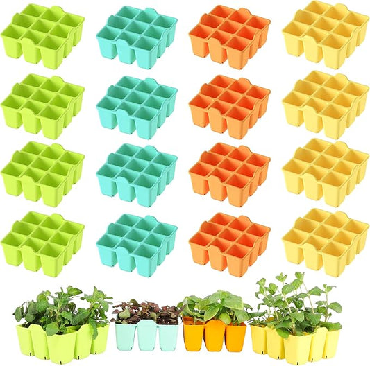 16 Packs Silicone Seed Starter Trays, Colorful Seedling Starter Trays Fit Up to 10''20" Planting Tray, 4 XL Cell Indoor Reusable Seedling Grow Trays for Vegetable, Flowers, Herb
