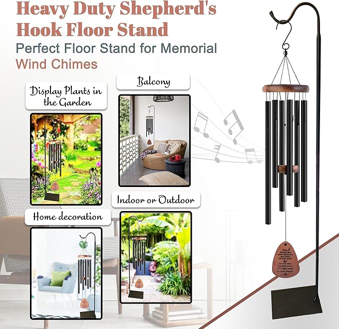 The Wind Chime CO 60" Adjustable Heavy Duty Shepherd's Hook Floor Stand Garden Hook for Outdoor, Hanging Plant, Solar Lights, Lanterns, Bird Feeders and Wedding Decor.