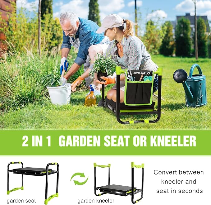 joyhalo 10.9 inch Wider Foldable Garden Kneeler and Seat Heavy Duty, Gardening Stool with Extra-Thick Kneeling Pad, Garden Bench for Kneeling and Sitting, Gardening Gifts for Women