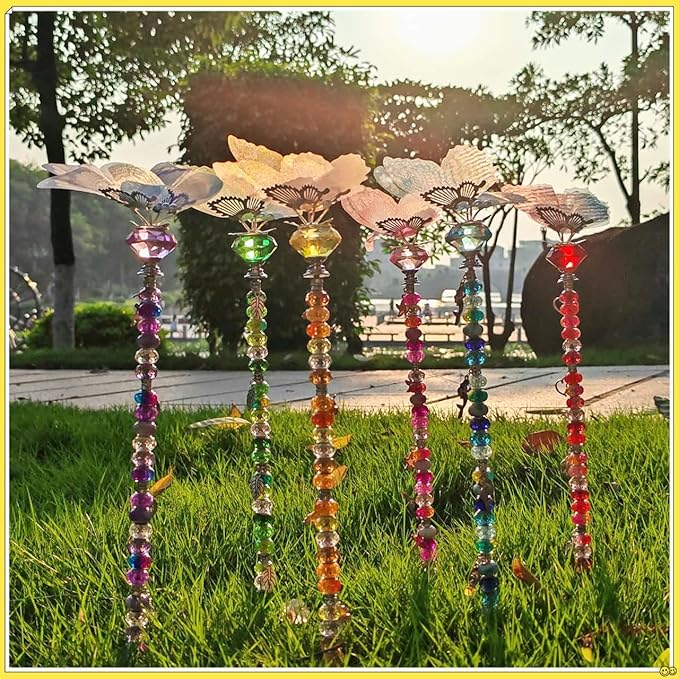 200Pcs DIY Butterfly Garden Stakes Kit - Fairy Wand Garden Stake Beads Kits, Fairy Garden Accessories Kit for Outdoor, Beadable Items (Butterfly)