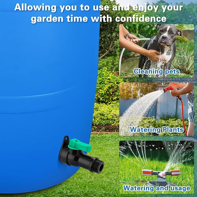 Rain Barrel Spigot Kit with High Flow Valve No Inside Access Needed,External Installation,Straight Head 3/4" NPT to 3/4" GHT Faucet for Plastic WaterTanks,Buckets,Rainwater Drums & Downspout Collector