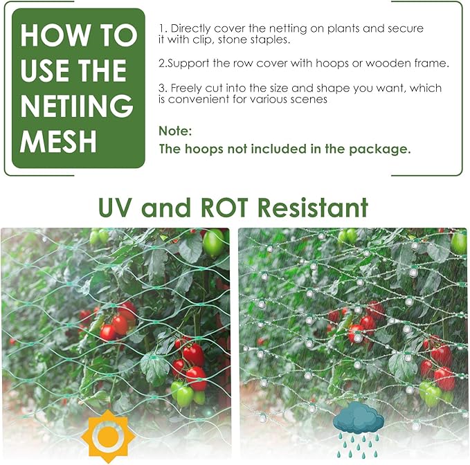 13X40Ft Bird Netting for Garden Protect Vegetable Plants and Fruit Trees,Plastic Trellis Netting for Birds, Deer,Squirrels and Other Animals