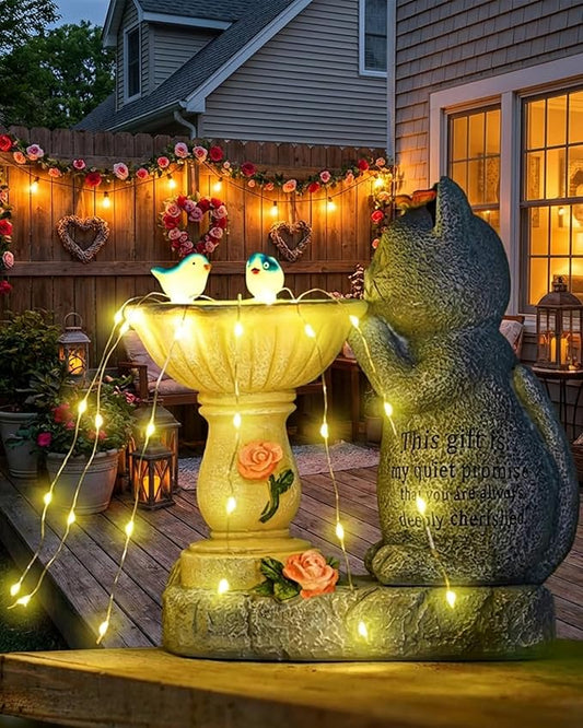 Garden Decor Cat Birdbath Statues, Solar Statues Decor with Butterfly Garden Decor for Home House, Yard Art Lawn, Ornaments, Porch Patio, Balcony - Birthday Gifts for Grandma Mom Women