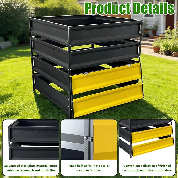 285 Gallon Compost Bin Outdoor, Metal Compost Bins with with Pull-Out Door, Galvanized Steel Sheet, Heavy Duty Composting Bin for Outside Backyard, Garden, Patio, Natural, 41(L)*41(W)*39.4(H) inch