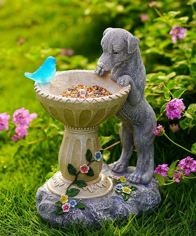 Nacome Solar Dog Statue for Garden Decor: IP44 Weatherproof Resin with Automatic Lighting - No Installation- Outdoor Yard Patio Balcony Art - Birthday Gifts for Bird Lovers Mom Grandma Women