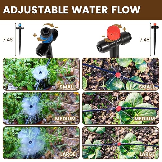 110FT Quick-Connect Drip Irrigation Kit, Garden Watering System DIY Automatic Irrigation Equipment Set for Lawn Raised Bed Greenhouse Plant Watering with 1/4'' Tubing, Drip Emitters, Connectors